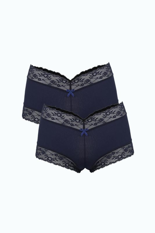 Moda Çizgi Kadın Pamuklu 2li Boxer Lacivert 40278 - 1
