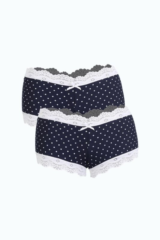 Moda Çizgi Kadın Pamuklu 2li Boxer Lacivert 40279 - 1