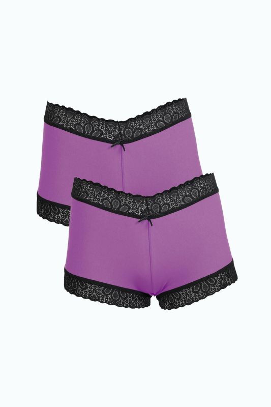 Moda Çizgi Kadın Pamuklu 2li Boxer Mor 40277 - 1