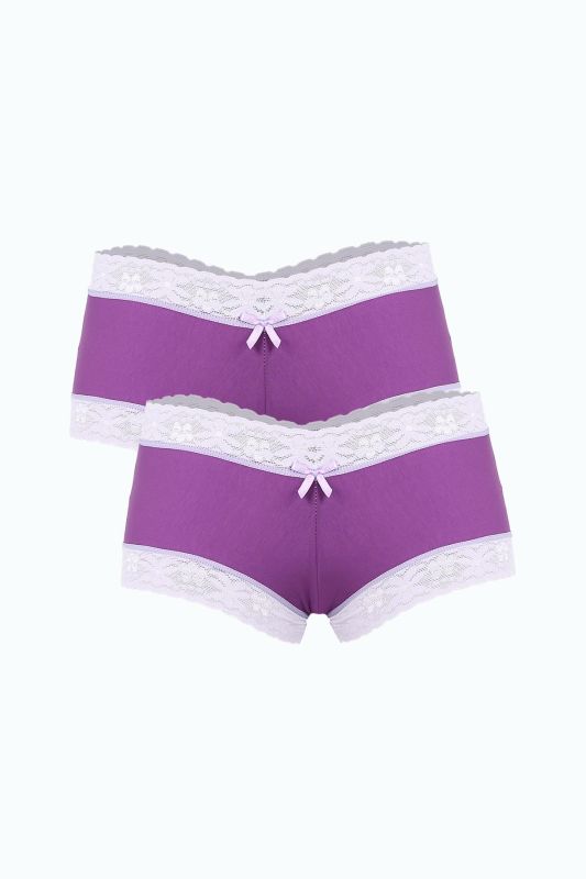 Moda Çizgi Kadın Pamuklu 2li Boxer Mor 40278 - 1