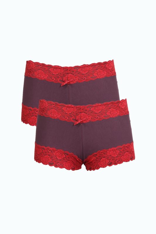 Moda Çizgi Kadın Pamuklu 2li Boxer Mürdüm 40277 - 1
