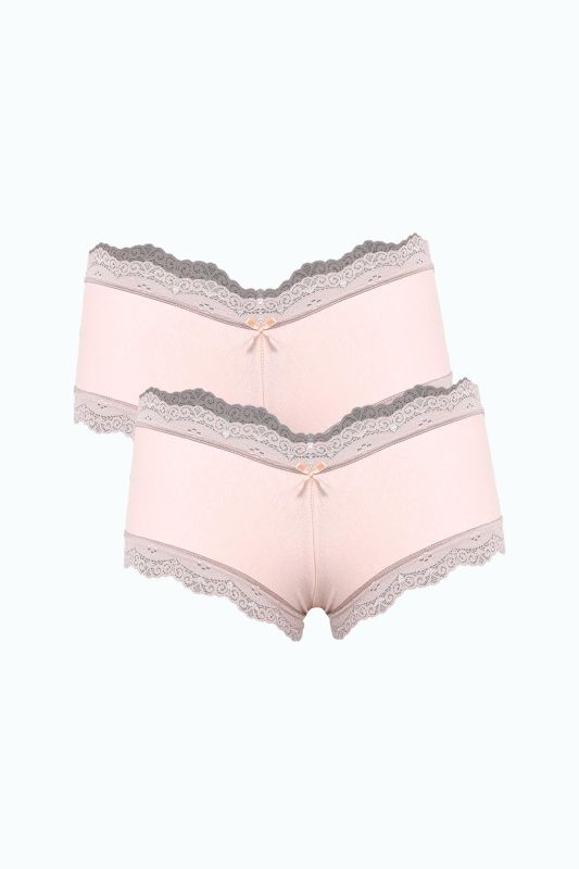 Moda Çizgi Kadın Pamuklu 2li Boxer Pudra 40277 - 1