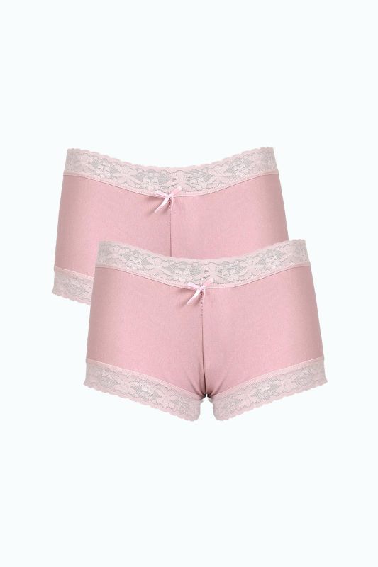 Moda Çizgi Kadın Pamuklu 2li Boxer Pudra 40278 - 1