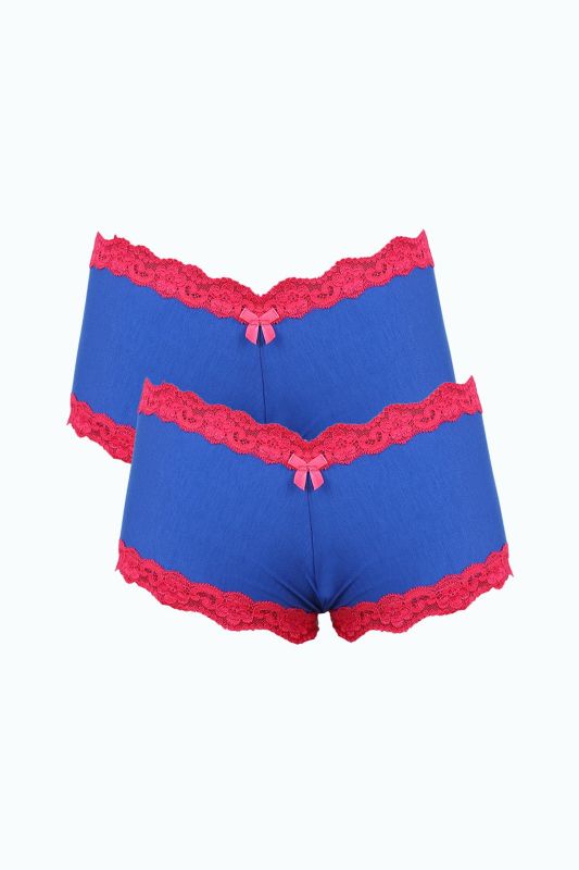 Moda Çizgi Kadın Pamuklu 2li Boxer Saks 40277 - 1