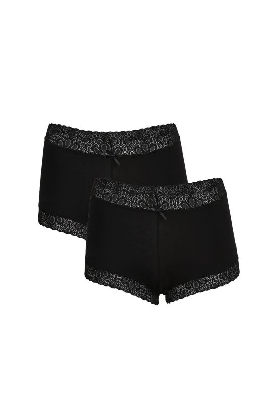 Moda Çizgi Kadın Pamuklu 2li Boxer Siyah 40265 - 1