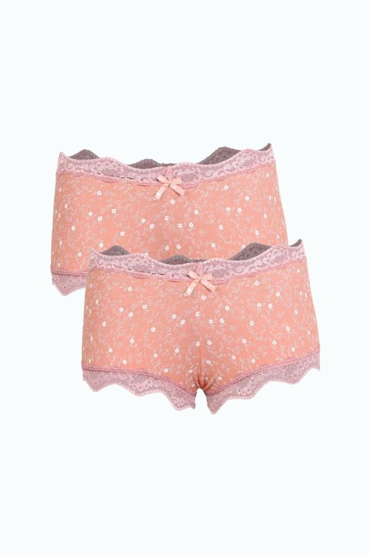 Moda Çizgi Kadın Pamuklu 2li Boxer Somon 40280 - 1