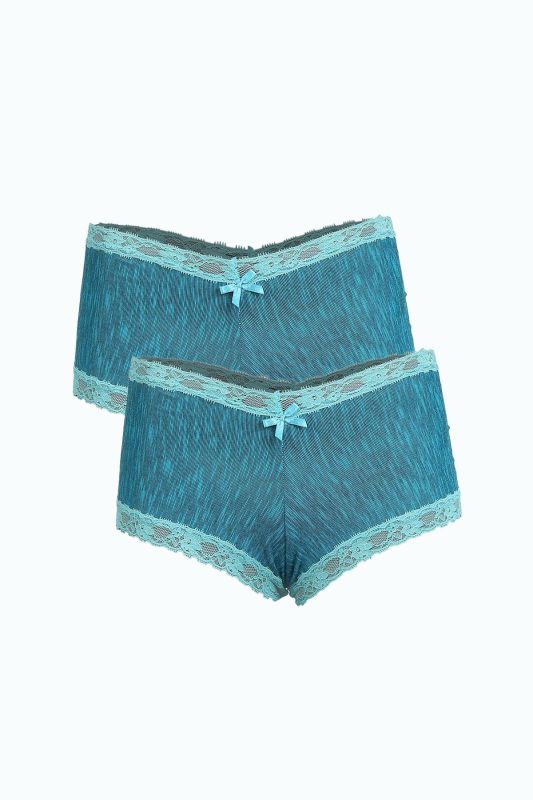 Moda Çizgi Kadın Pamuklu 2li Boxer Su Yeşili 40278 - 1