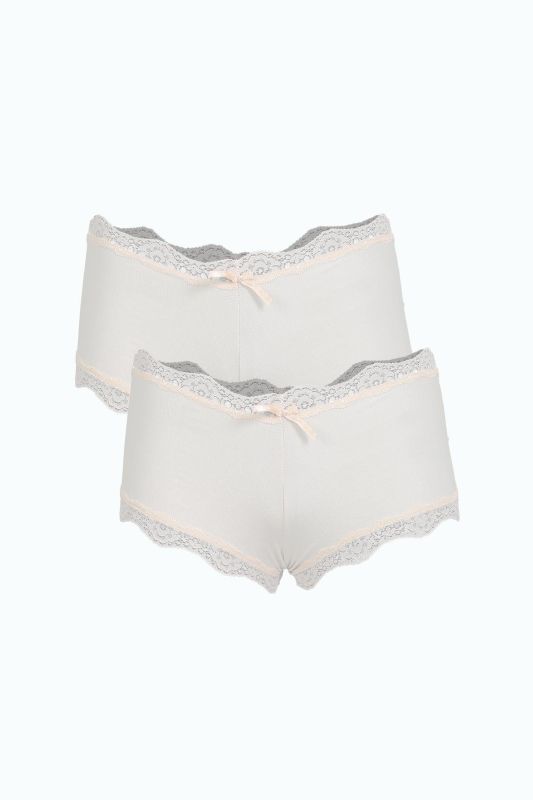Moda Çizgi Kadın Pamuklu 2li Boxer Sütlü Kahve 40277 - 1