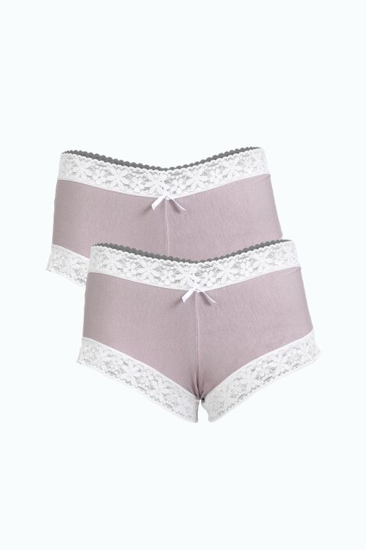Moda Çizgi Kadın Pamuklu 2li Boxer Sütlü Kahve 40278 - 1