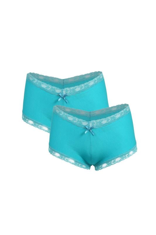 Moda Çizgi Kadın Pamuklu 2li Boxer Turkuaz 40265 - 1