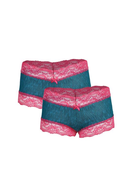Moda Çizgi Kadın Pamuklu 2li Boxer Turkuaz 40268 - 1