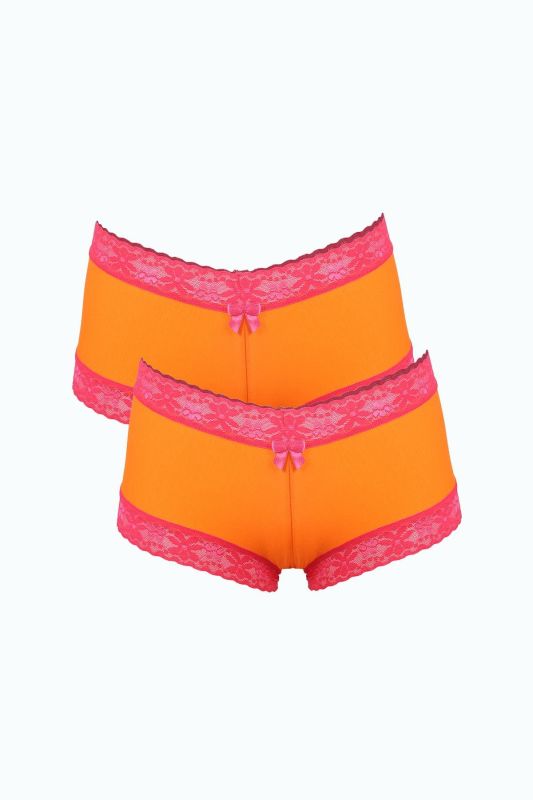 Moda Çizgi Kadın Pamuklu 2li Boxer Turuncu 40277 - 1