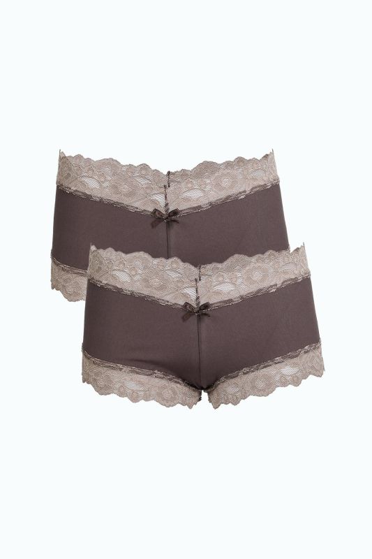 Moda Çizgi Kadın Pamuklu 2li Boxer Vizon 40278 - 1