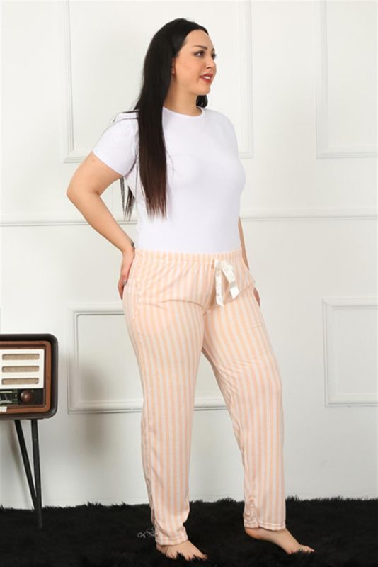Moda Çizgi Kadın Pamuklu Büyük Beden Alt Pijama 27453 - 2