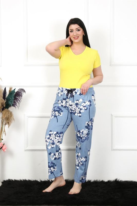 Moda Çizgi Kadın Pamuklu Büyük Beden Alt Pijama 27474 - 2