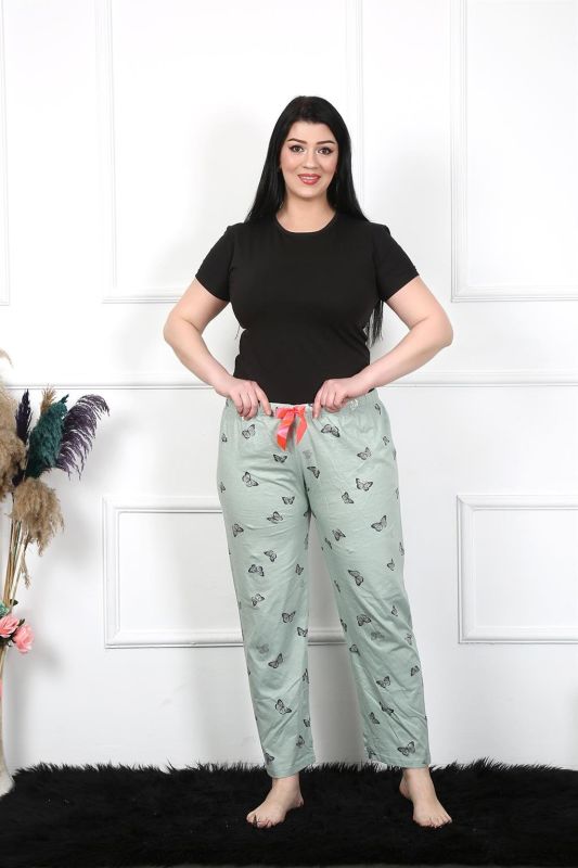 Moda Çizgi Kadın Pamuklu Büyük Beden Alt Pijama 27477 - 2