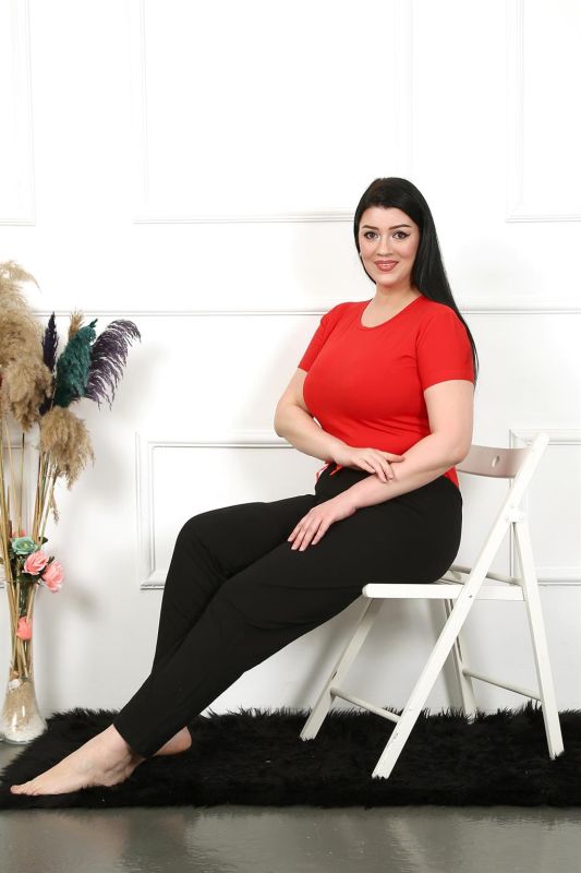 Moda Çizgi Kadın Pamuklu Büyük Beden Alt Pijama 27478 - 2