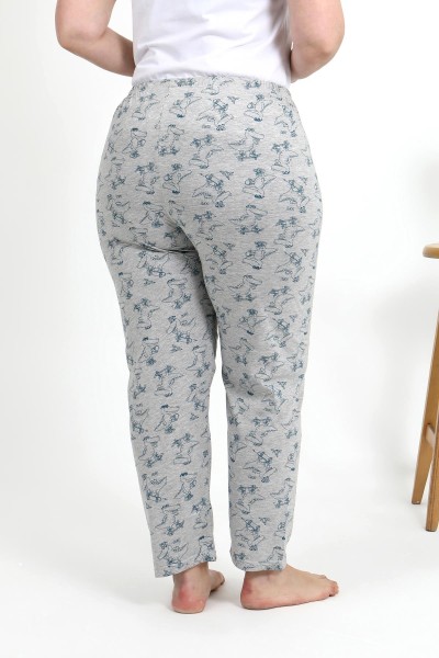 Moda Çizgi Kadın Pamuklu Büyük Beden Alt Pijama 27558 Gri - Thumbnail