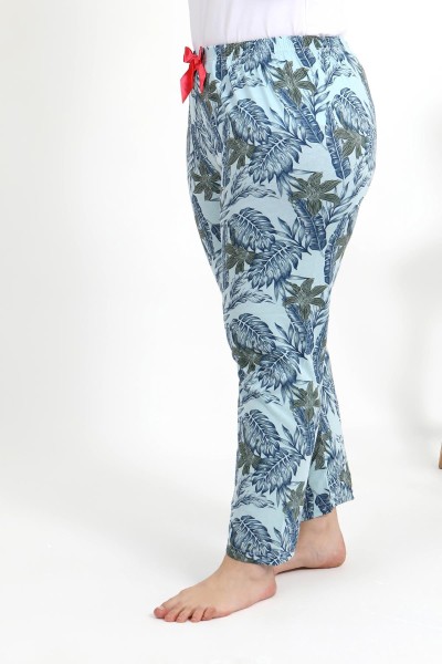 Moda Çizgi Kadın Pamuklu Büyük Beden Alt Pijama 27558 Mavi - Thumbnail
