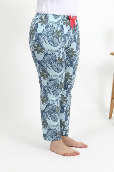 Moda Çizgi Kadın Pamuklu Büyük Beden Alt Pijama 27558 Mavi - Thumbnail
