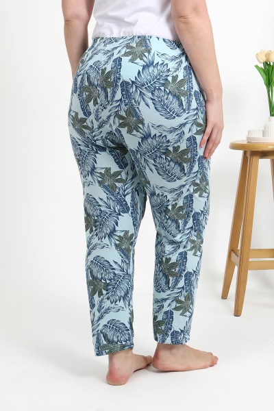 Moda Çizgi Kadın Pamuklu Büyük Beden Alt Pijama 27558 Mavi - Thumbnail