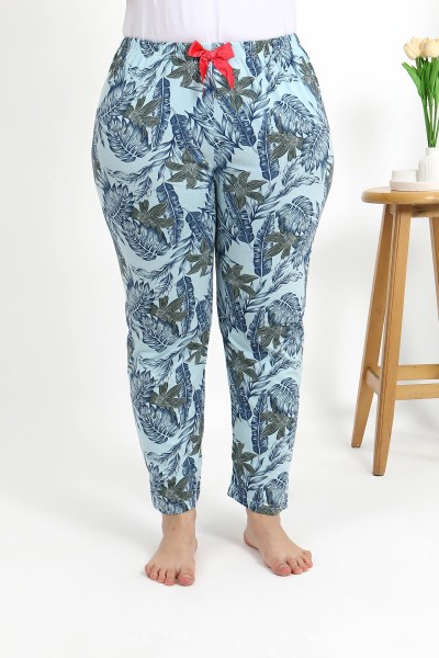 Moda Çizgi Kadın Pamuklu Büyük Beden Alt Pijama 27558 Mavi - Thumbnail