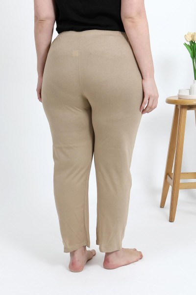Moda Çizgi Kadın Pamuklu Büyük Beden Alt Pijama 27559 Bej - Thumbnail