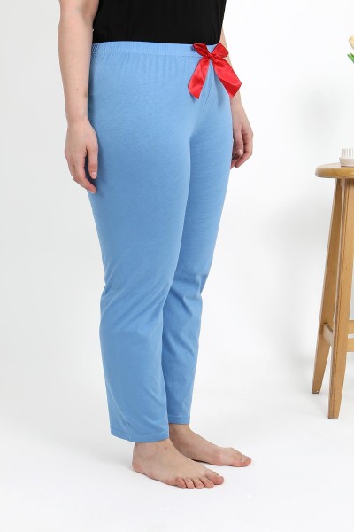 Moda Çizgi Kadın Pamuklu Büyük Beden Alt Pijama 27559 Mavi - Thumbnail