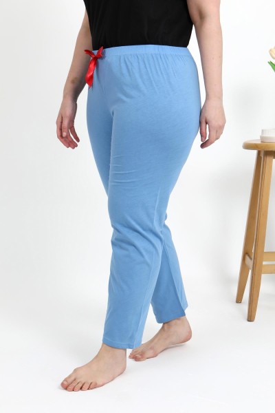 Moda Çizgi Kadın Pamuklu Büyük Beden Alt Pijama 27559 Mavi - Thumbnail