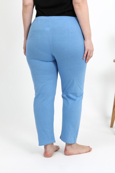 Moda Çizgi Kadın Pamuklu Büyük Beden Alt Pijama 27559 Mavi - Thumbnail