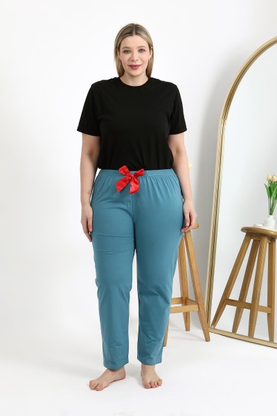 Moda Çizgi - Moda Çizgi Kadın Pamuklu Büyük Beden Alt Pijama 27559 Petrol