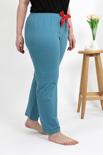 Moda Çizgi Kadın Pamuklu Büyük Beden Alt Pijama 27559 Petrol - Thumbnail