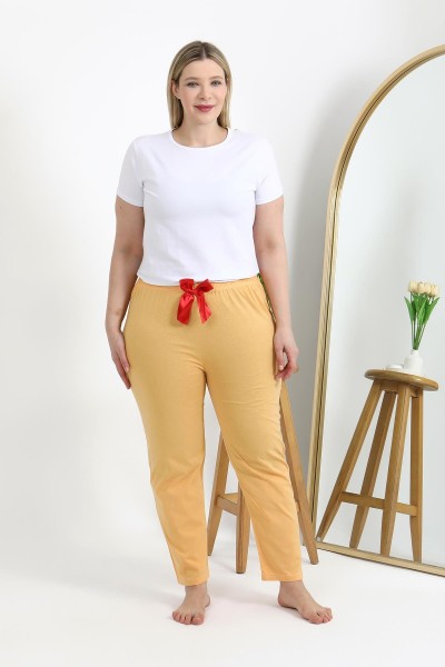 Moda Çizgi - Moda Çizgi Kadın Pamuklu Büyük Beden Alt Pijama 27559 Sarı