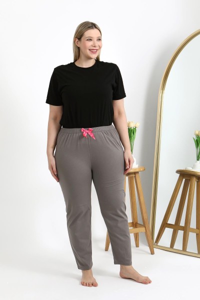 Moda Çizgi - Moda Çizgi Kadın Pamuklu Büyük Beden Alt Pijama 27559 Vizon