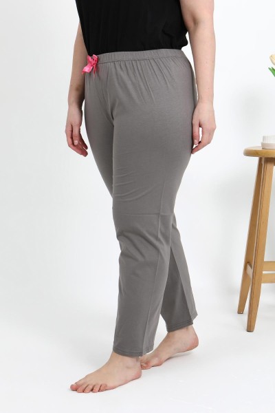 Moda Çizgi Kadın Pamuklu Büyük Beden Alt Pijama 27559 Vizon - Thumbnail