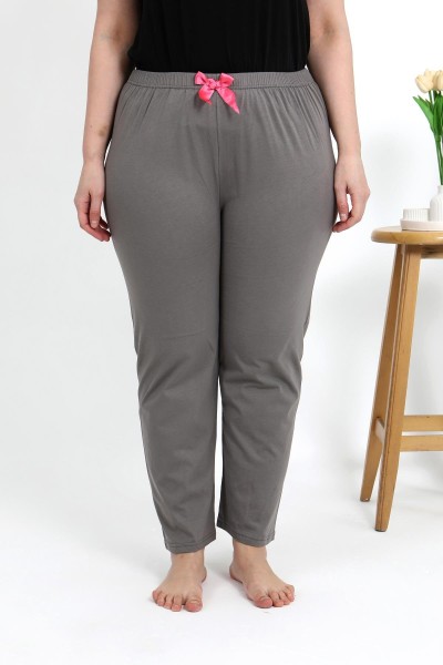 Moda Çizgi Kadın Pamuklu Büyük Beden Alt Pijama 27559 Vizon - Thumbnail