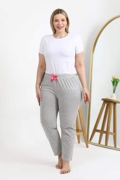 Moda Çizgi - Moda Çizgi Kadın Pamuklu Büyük Beden Alt Pijama 27560 Gri