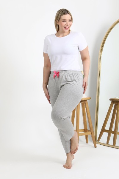 Moda Çizgi Kadın Pamuklu Büyük Beden Alt Pijama 27560 Gri - Thumbnail