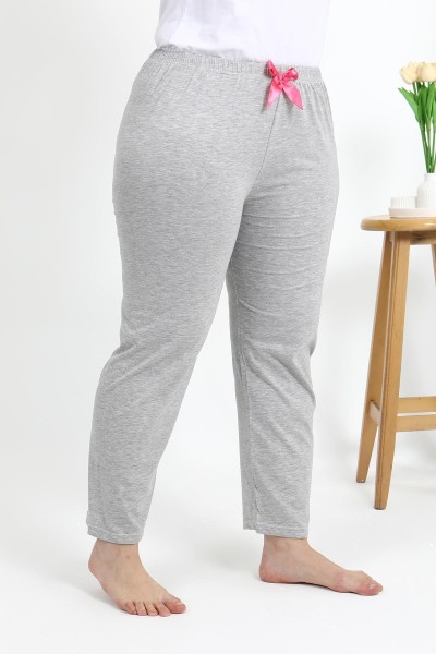 Moda Çizgi Kadın Pamuklu Büyük Beden Alt Pijama 27560 Gri - Thumbnail