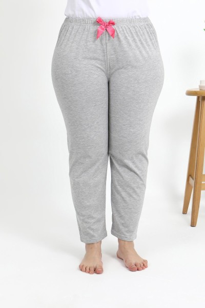 Moda Çizgi Kadın Pamuklu Büyük Beden Alt Pijama 27560 Gri - Thumbnail