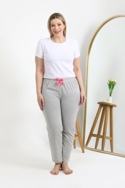 Moda Çizgi Kadın Pamuklu Büyük Beden Alt Pijama 27560 Gri - Thumbnail