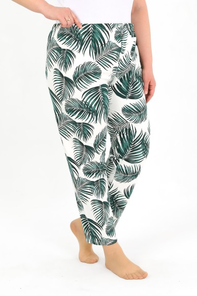 Moda Çizgi Kadın Pamuklu Büyük Beden Alt Pijama Yeşil 27563 - Thumbnail