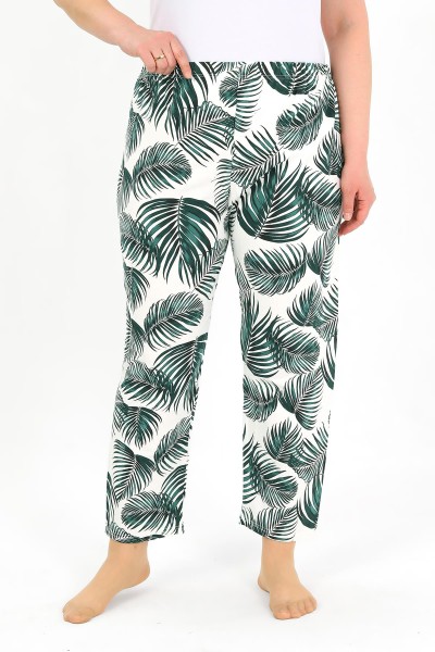 Moda Çizgi Kadın Pamuklu Büyük Beden Alt Pijama Yeşil 27563 - Thumbnail