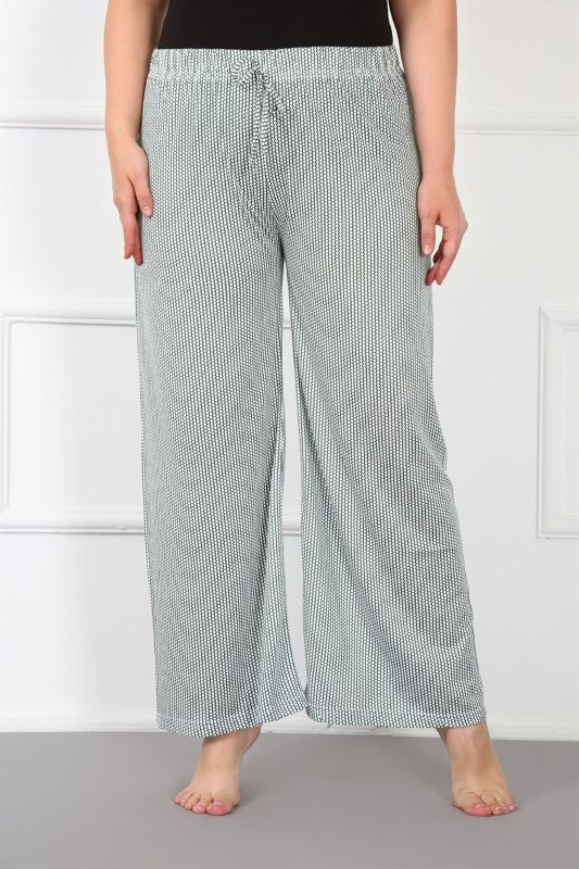 Moda Çizgi Kadın Pamuklu Büyük Beden Bol Paça Pantolon 210028 - 1