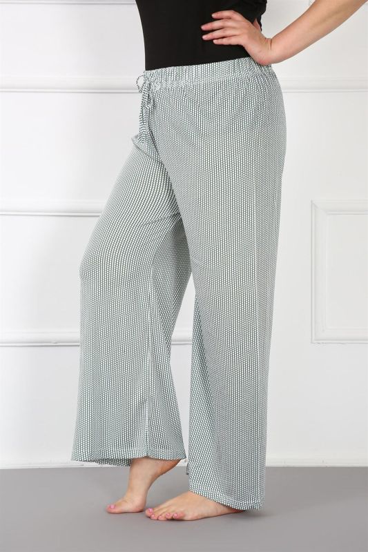 Moda Çizgi Kadın Pamuklu Büyük Beden Bol Paça Pantolon 210028 - 2