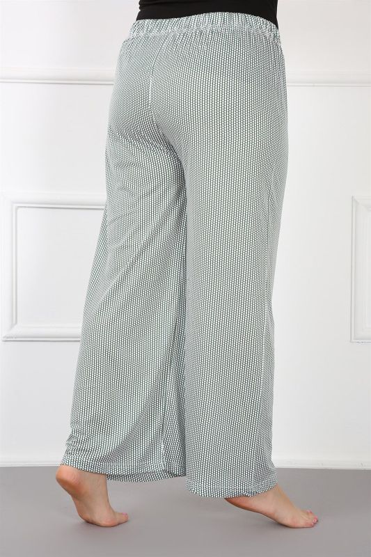 Moda Çizgi Kadın Pamuklu Büyük Beden Bol Paça Pantolon 210028 - 4