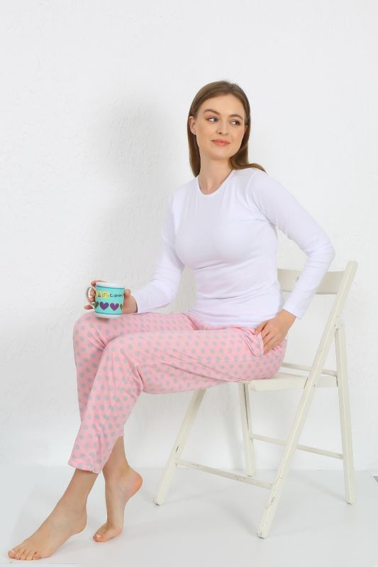 Moda Çizgi Kadın Pamuklu Cepli Tek Alt Pijama Pembe 27527 - 1