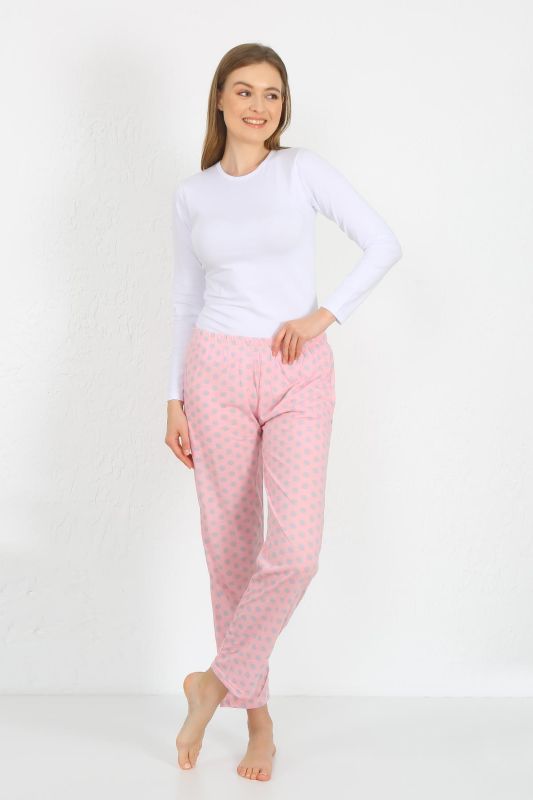 Moda Çizgi Kadın Pamuklu Cepli Tek Alt Pijama Pembe 27527 - 2