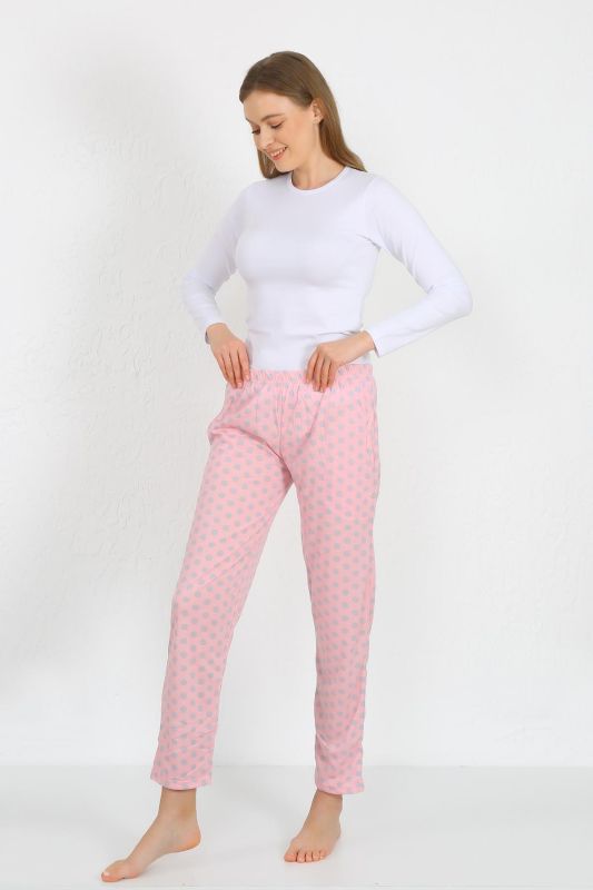 Moda Çizgi Kadın Pamuklu Cepli Tek Alt Pijama Pembe 27527 - 4