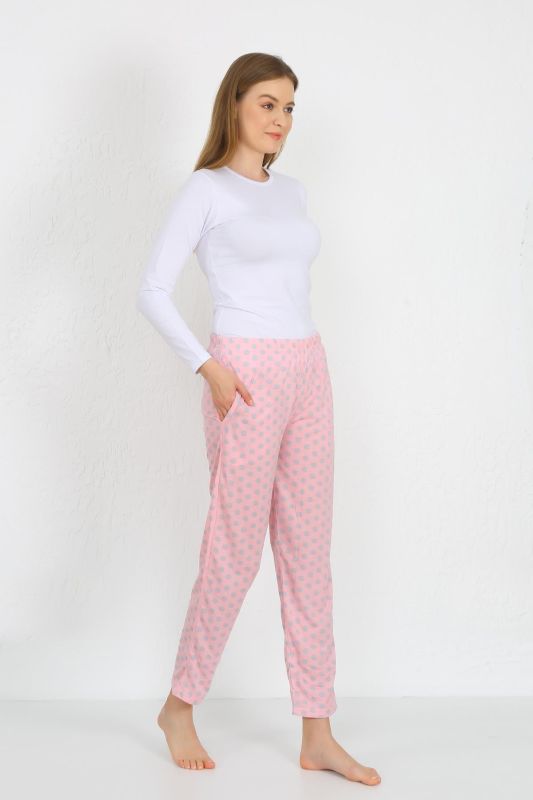 Moda Çizgi Kadın Pamuklu Cepli Tek Alt Pijama Pembe 27527 - 5